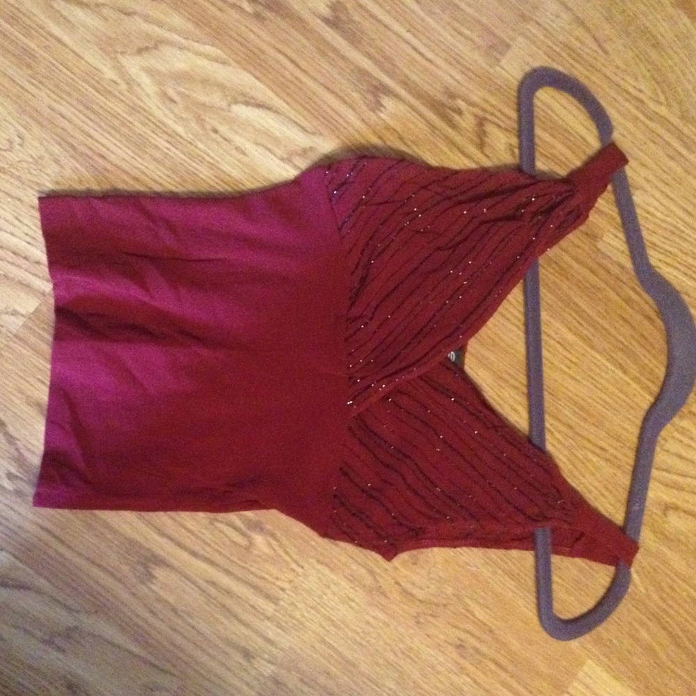 bebe Burgundy Beaded Top Y2K